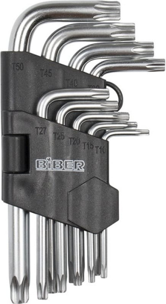 Набор инбусовых TORX ключей CRV 1.5-10мм (набор 9шт) БИБЕР 90506